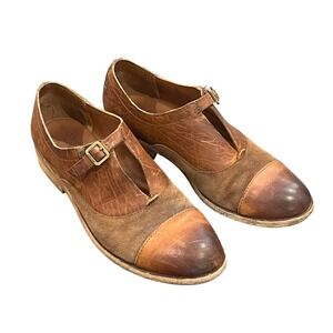 Kork-Ease Niseda Brown Leather Suede T-Strap Oxford Shoes Women's 8 Distressed
